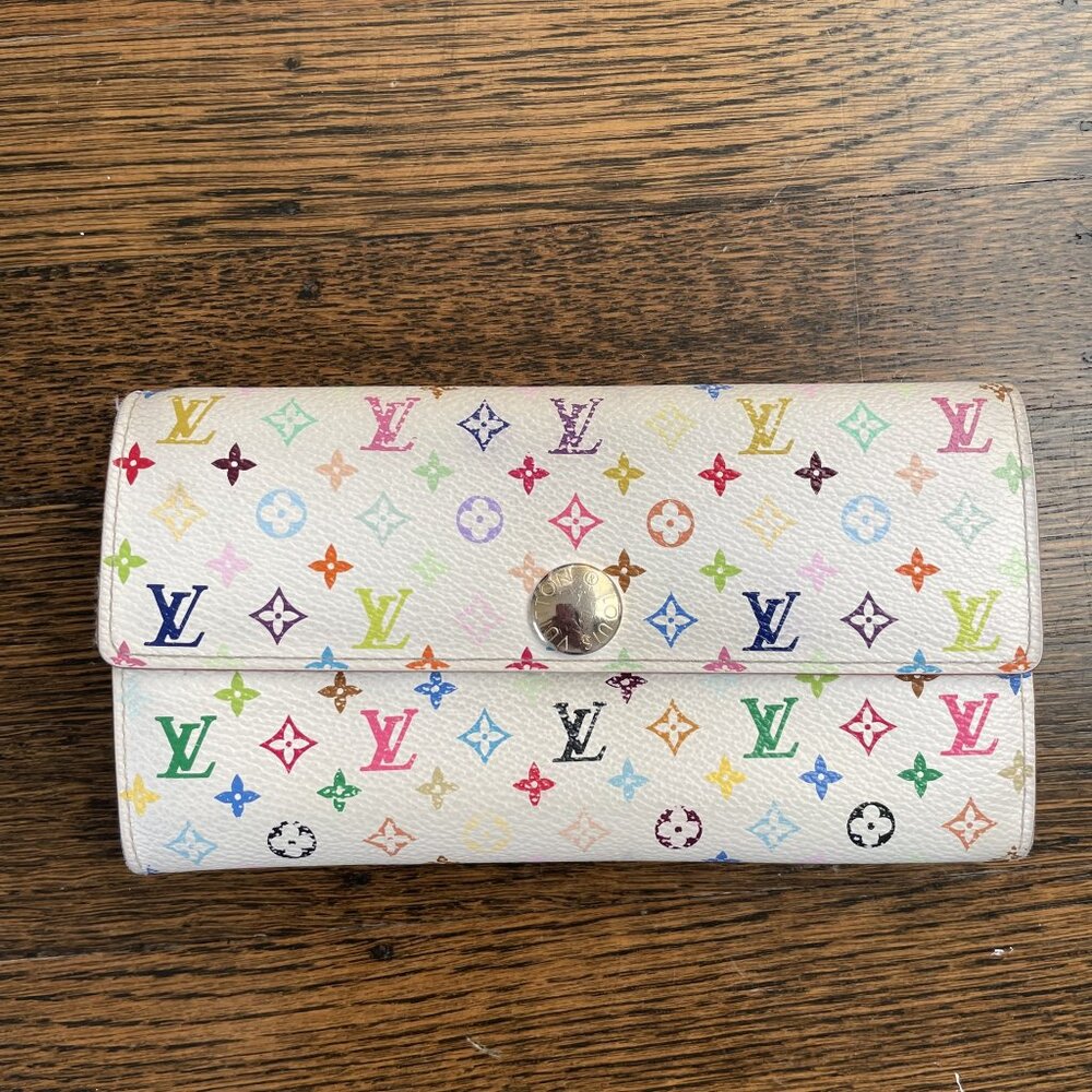 LOUIS VUITTON Sarah Multicolor Trifold Wallet White Takashi Murakami LV Y2K